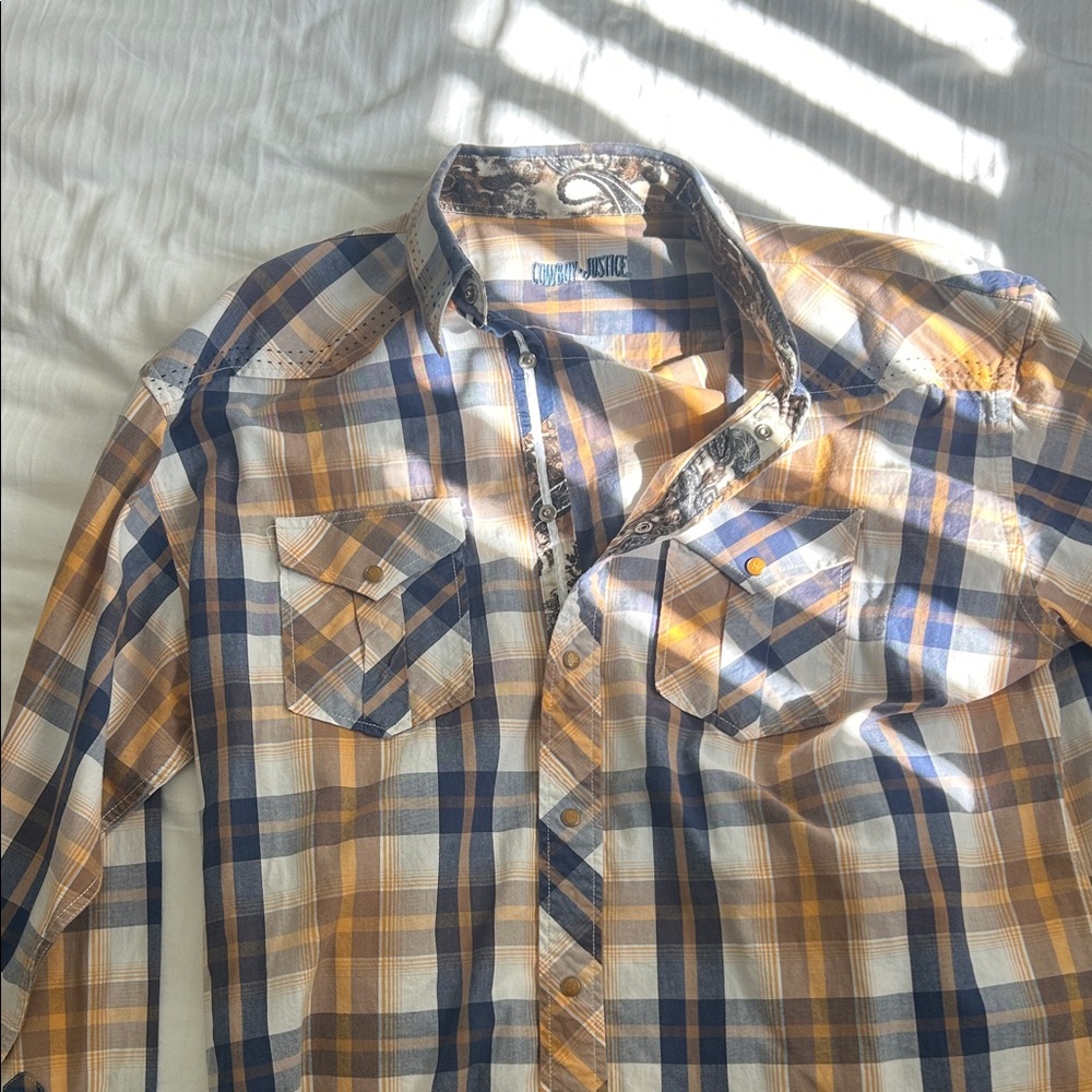 Men's Casual Plaid Shirt - Blue and Tan